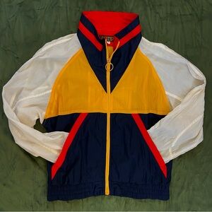 80s Style Nylon Track Jacket with Color Blocking